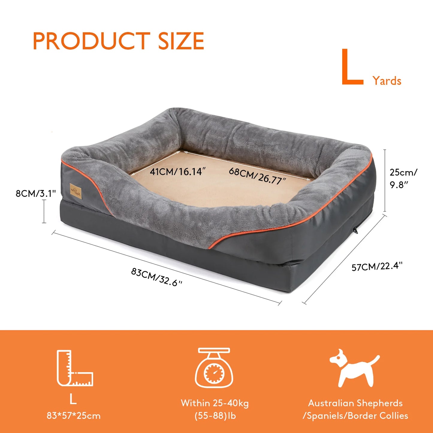 BINGOPAW Large Dog Bed With Warm Fleece Removable Cover Anti Allergy Waterproof