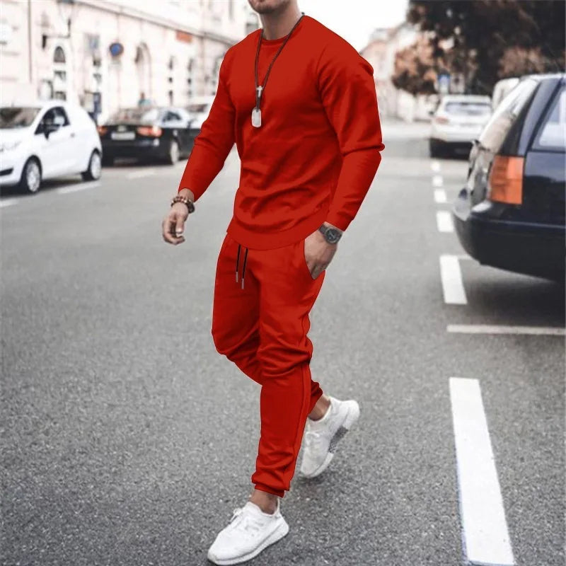 NONECN Men Running Tracksuit Set Sweatshirt Sweatpants Winter Warm