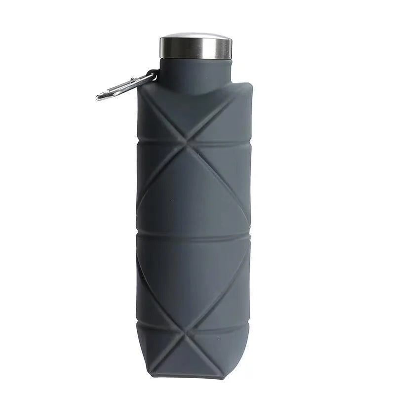 LUSQI 700ml Travel Outdoor Sports Silicone Folding Rhombus Water Bottle Portable Drop-Proof Water Cup Steel Lid Telescopic Cup