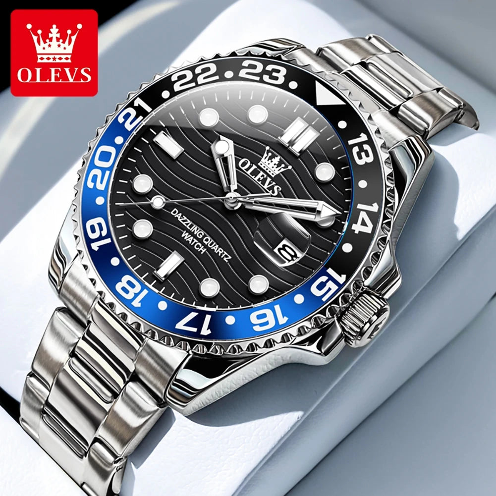 OLEVS 3610 Men Watch Stainless Steel Waterproof Rotating Dial Date Quartz